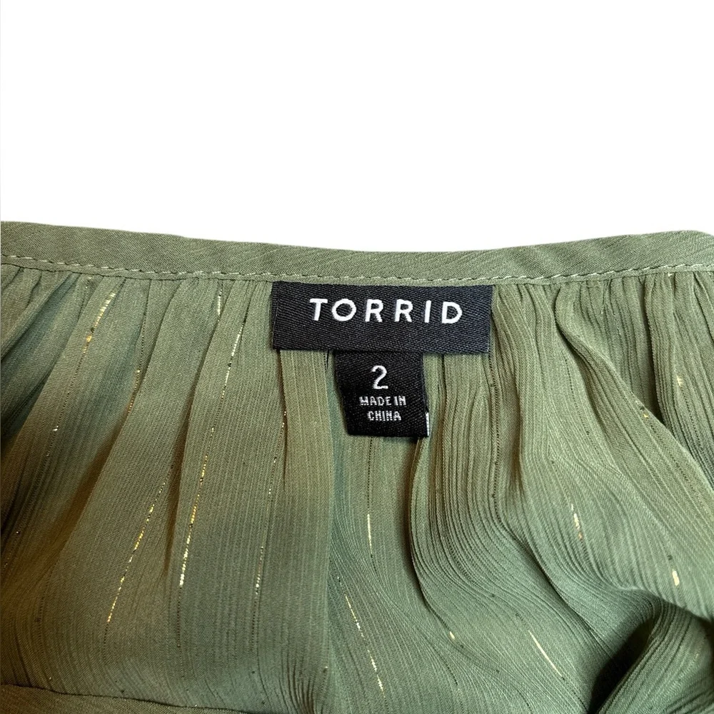 Torrid Olive Green Sheer Women's Blouse 2X - Picture 2 of 6